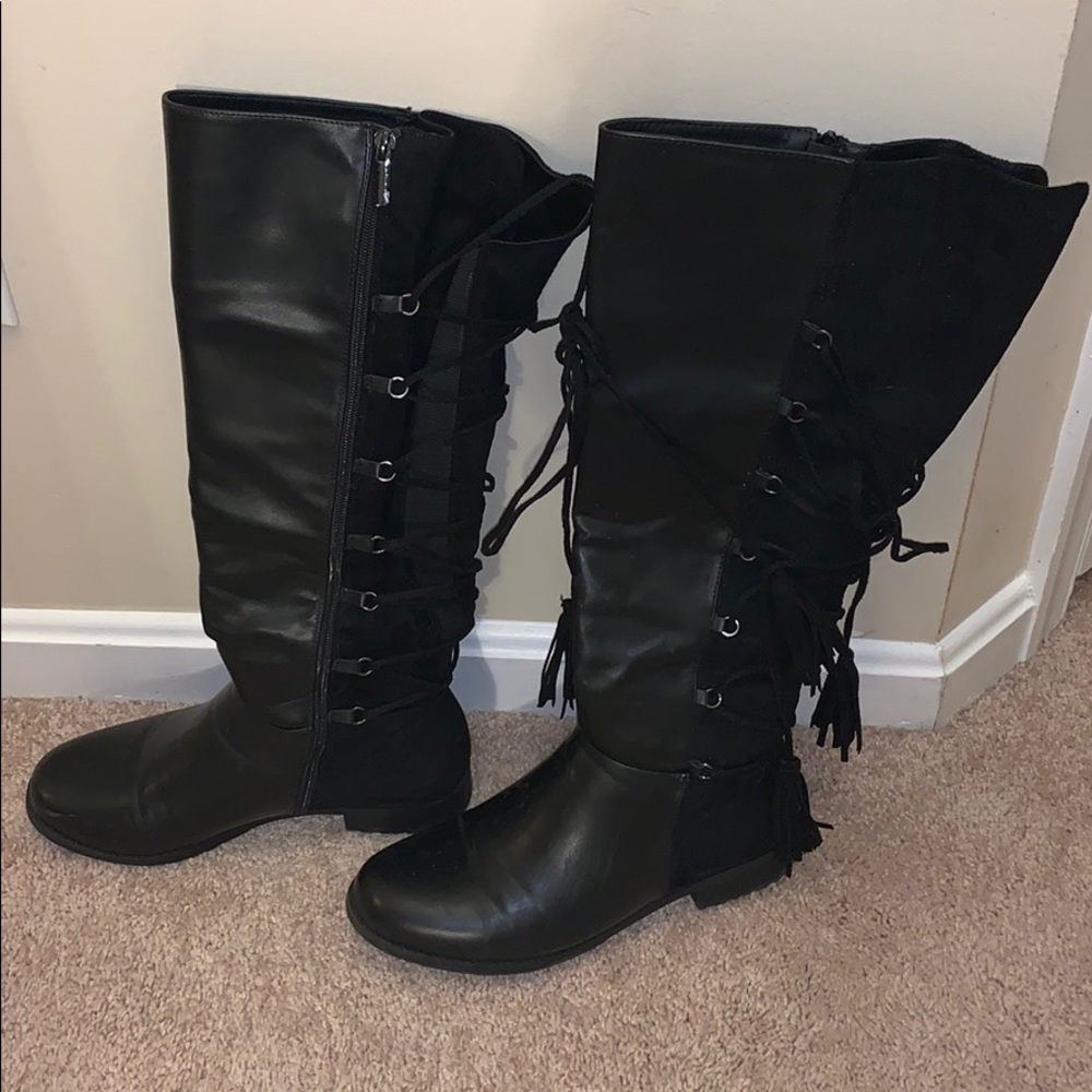 Wide Calf Lace Up Riding Boots